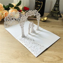 Kuchynee 3D White Pop Up Wedding Invitation Cards with Laser Cut Bride and Groom for Engagement, Bridal Shower, Anniversary Wedding Invitations with Answer Card, Pack of 20