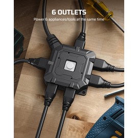 DEWENWILS 25FT Heavy Duty Outdoor Extension Cord, 6-Outlet with On/Off Switch & Waterproof Silicone Cover, 14/3 Gauge SJTW, Black Power Cord, 15A/125V/1875W, ETL Listed