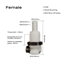 BBTUS 1/4" 3/8" 5/16" Plastic In line Hose Barbed Quick Disconnect fittings, Panel Mounting Tubing Quick Connector, Bulkhead Shut Off Valve Male Female Quick Release Coupling (1 Male+ 1 Female)