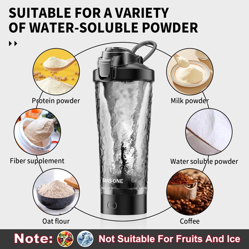 FANS-ONE Premium Electric Protein Shaker Bottle, 24 oz Lockable Blender