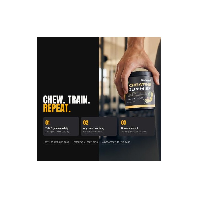 Creatine Gummies 5000mg, Muscle & Strength, Pineapple