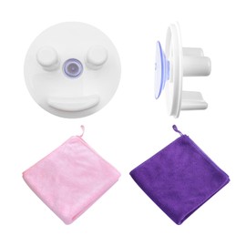 NyxSeat 2 Pieces White Scouring Pad Holder with 2 Square Small Towels, Strong Sponge Holder, Suction Sponge Holder for Kitchen Sink (No Sponges)