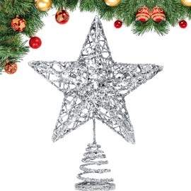 GXFCING Christmas Tree Topper Silver Star for Christmas Tree 8 inch Glitter Metal Christmas Tree Star 3D Silver Xmas Tree Topper Christmas Star Decorations