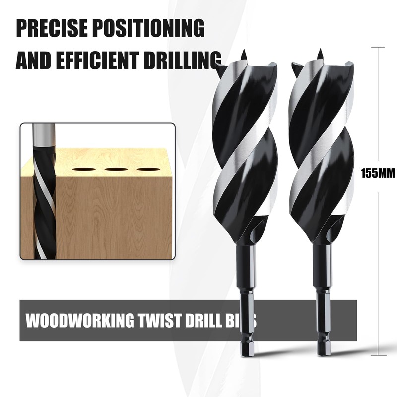hsawbit Wood Drill Bits, 2pcs x 32mm x 155mm Auger