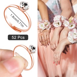 52Pcs Bridal Shower Rings Diamond Engagement Rings Adjustable Faux Wedding Ring Set Rose Gold Toy Rings for Bridal Shower Game Wedding Table Decorations Bachelorette Party Favors Cupcake Toppers