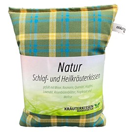 Herb Cushion Filled with Medicinal Herbs Approx. 25 x 20 cm Design Check Green / Yellow 2304