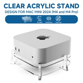 CaSZLUTION Mac Mini M4 Stand with External SSD Storage Slot, Clear Acrylic Desktop Mount Holder for Mac Mini M4/M4 Pro 2024, Enhanced Cooling, Easy Power Button Access & Desk Organization Design