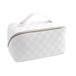 GOZINA Large Capacity Makeup Bag, Portable Cosmetic Bags for Women Girls, Make up Bag, PU Leather Waterproof Travel Makeup Organiser, Toiletry Bag with Handle, Flat Lay Makeup Bag for Beauty (White)