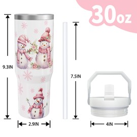 Christmas White Gifts for Women Men, 30 Oz Tumbler with Top Handle and Flip Straw, Xmas Snowman Stainless Steel Insulated Travel Coffee Cup, Winter Holiday Water Bottle for Him Her