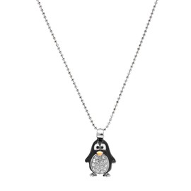 Spinningdaisy Silver Plated Round Body Cute Black Penguin Necklace