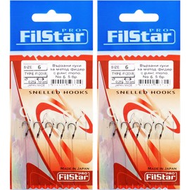 PRO FILSTAR Fishing Hook Set with Leader for Method Feeder, Pack of 10, Size 6, Mono Line 10 cm, DIA 0.25 mm, Fishing Carp Accessories, Ring Hook for Pellets, Ring Hook, Carp Rig Hook Set, Sports Set
