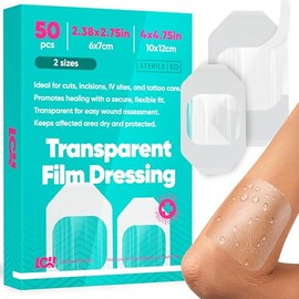 50 Pack Waterproof Transparent Film Dressings - 2 Sizes