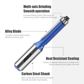 Flush Trim Router Bit 1/2 Inch Shank, Straight Flush Trim Router Bit for Woodworking, 3/8" Diameter