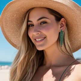 Clearine Tassel Earrings for Women Enerald Colour Rhinestone Crystal Long Drop Dangle Statement Earrings Christmas Wedding Bridal Jewellery Green-Tone