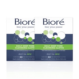 Paños de limpieza facial diarios Bioré, con fibras que atrapan la suciedad para una limpieza profunda de los poros y eliminación de maquillaje sin res