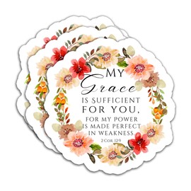 (3PCS) Christian Bible Verse Sticker – My Grace is Sufficient for You 2 Corinthians 12:9 – Inspirational Faith Waterproof Vinyl Decal for Scrapbook Laptop, Water Bottle, Journal, 3 "x 2.2 "