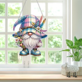 Lxmsja Gnome Diamond Art Hanging Ornaments with Chain, Special Shaped Diamond Art Painting Kits for Adults Beginners, Animals Diamond Pendant Crystal Gem Art Kits Christmas Gifts for Home Decor