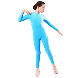 Aoylisey Girls' Full Body Long Sleeve Unitard One Piece Gymnastics Dance Bodysuits for Kids (Skyblue, XS/(2-4))