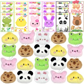 30 Packs Valentines Day Gifts for Kids, Valentines Stuffed Animal Keychain Valentine Cards for Girls Boys, Classroom Exchange Gifts Mini Animal Plush Toys Valentines Party Favor School Prizes