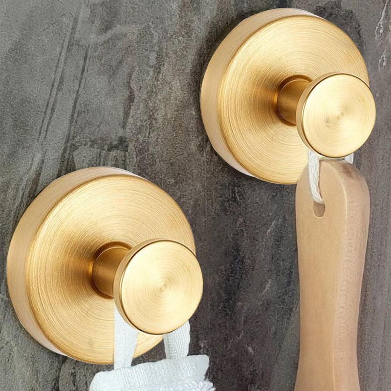 2Pcs Suction Hooks for Bathroom,Shower Towel Gold Hook Cup,Duty Vacuum