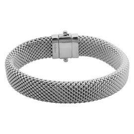 Kooljewelry Sterling Silver 13 mm Puffed Mesh Bracelet (7.5 inch)