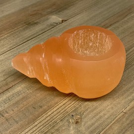 WatanGems 400-430g, 4.5"x2.8"x2" Orange Selenite Candle Holder Pear Shape from Morocco