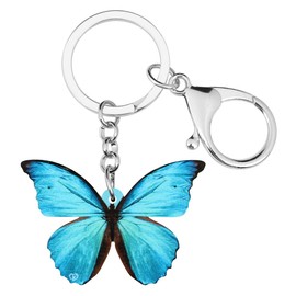 DUOWEI Llavero de mariposa con diseño de insectos de acrílico para decoración de llaves de coche para mujeres, adolescentes y niñas, regalo, Azul / Patchwork, M