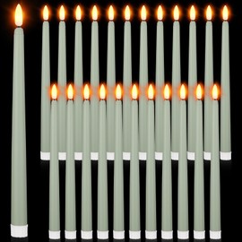 Macarrie 24 Packs Flameless Taper Candles Battery Operated 11 Inch Long Candle Light LED Flameless Candlesticks Fake Candles Flickering Tapered Candles for Wedding, Christmas(Light Green)