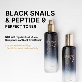 Farmstay Black Snail & Peptide 9 Perfect Toner, Snail Mucin Toner for Elastic & Glow Skin, Moisturizing & Anti-Aging, Smooths & Refine Skin Texutre, Korean Skin Care, for Women & Men, 4.05 Fl. Oz