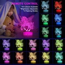 Einhorn Nachtlicht Kinder, Einhorn Spielzeug 3D Illusion Nachttischlampe16 Farben ändern mit Fernbedienung, Kawaii Nachtlicht Baby, Farbwechsel Schlaflicht Kinderzimmer Deko Geburtstag Geschenk