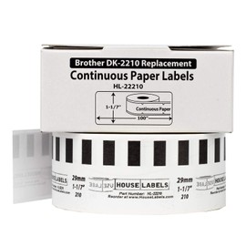 HOUSELABELS Compatible with DK-2210 Replacement Roll for Brother QL Label Printers; Continuous Length Labels; 1-1/7" x 100 feet (29mm*30.48m) with 1 Reusable Cartridge - 48 Rolls