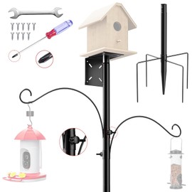 LongPlus Bird House Pole with Double Shepherds Hooks Hanging, Adjustable Heavy Duty Mounting Support Stand for Outdoors, Compatible with Bird House and Variety of Smart Bird Feeder Styles 73 Inch