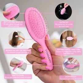 FRAMAR Mini Hair Brush Women – Mini Hairbrush, Small Hair Brush Detangler, Hairbrushes For Women, Travel Brush, Compact For Travel, Reduces Breakage, For All Hair Types – Pink