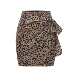 Milumia Women's Leopard Print Knot Wrap Skirt Elastic Waisted Mini Short Skirts Khaki Medium