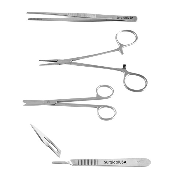 SurgicalUSA Kit of 104 Surgical Instruments Forceps Scissors Scalpel Blades