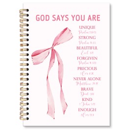XNXLDYLH Pink Bow Inspirational Christian Notebook Journal, Coquette God Says You Are Spiral Notebook, Preppy Prayer Journals Notebooks for Women, Pink Bible Office School Supplies Gifts, 5.5x8.3 In