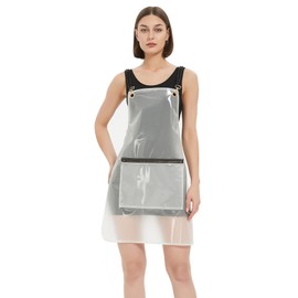 MIKI WELL Hair Stylist Apron for Women - Waterproof Barber Nail Tech Apron Hairdresser Hairstylist Salon Clear Aprons with Large Pocket, Milky white (22.83”W 29.5”L)