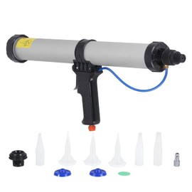 banapoy Pneumatic Caulking Gun, 600ml Air Powered Caulk Gun Aluminum Alloy Sausage Caulking Gun, Caulking Gun with 6 x Nozzle, for Building Decoration, Ships Containers