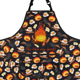 Fire Cartoon Pattern Kitchen Apron With Pocket Anime Fire Gift Fire Cartoon Inspired Cooking Apron Japanese Anime Gift (She like A2)