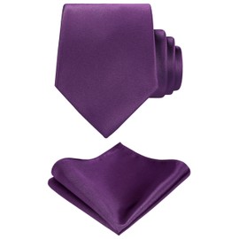 TIE G Solid Satin Color Formal Necktie and Pocket Square Sets in Gift Box (Plum)