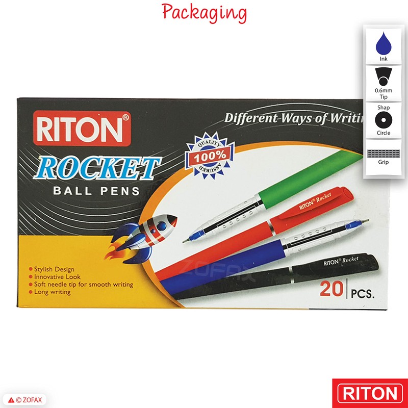 RITON Rocket 20 x 0.6mm Fine Tip BLUE Ball Pens