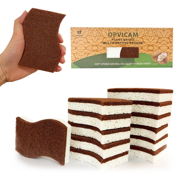 Natural Kitchen Sponge - Biodegradable, Compostable Cellulose & Coconut Scrubber
