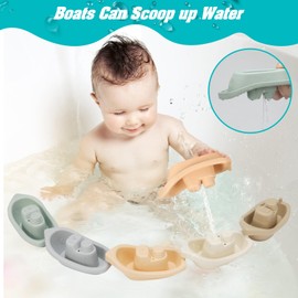 HYSZXUS Bath Toys Floating Boats with Silicone Bath Toys,9pcs Mold Free Baby Bath Toys for Infants 6-12-18 Months,Water Table Toys for Toddlers 1-3,Shower Toys Pool Toys for 1 2 3 4 Boys Girls Kids