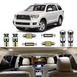 AUTOGINE 20 Piece White LED Interior Lights Kit for Toyota Sequoia 2008 2009 2010 2011 2012 2013 2014 2015 2016 2017 2018 2019 2020 2021 Super Bright 6000K LED Light Bulbs Package + Install Tool