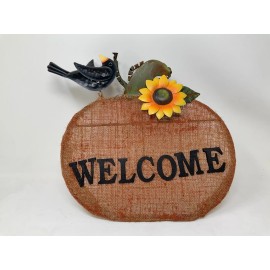 Eview Metal Sackcloth Pumpkin with black bird and sunflower Welcome sign TabletopDecor