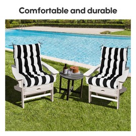 Only choice High Back Chair Cushion,Adirondack Chair Cushion with Waterproof All-Weather, Rocking Chair Cushion for Outdoor Patio, Garden Porch 44”x 22”x 4,Set of 2 (2, Black White Stripes)