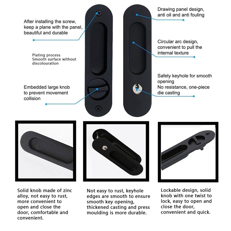 betensh Sliding Door Lock Sliding Door Handle with Key Door