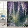 Purple Vine Flower Shower Curtain Dark Violet Floral Sage Green