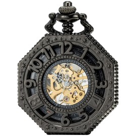 SEWOR Octagon Old School Style Hollow Arabic numerals Mechanical Hand Wind Pocket Watch