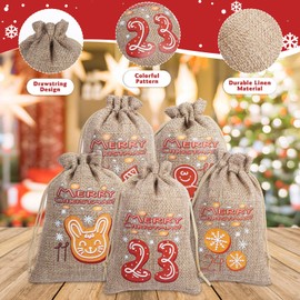 Niuoppy Christmas Advent Calendar Bags, 24 Days Countdown Drawstring Bag for Filling, Small Gift Bags, Make Your Own Advent Calendar